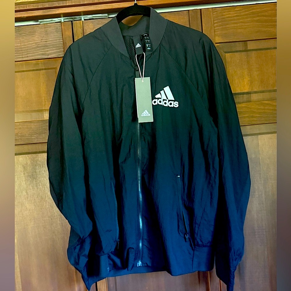 Adidas Black Windbreaker Lightweight Athletic Jacket